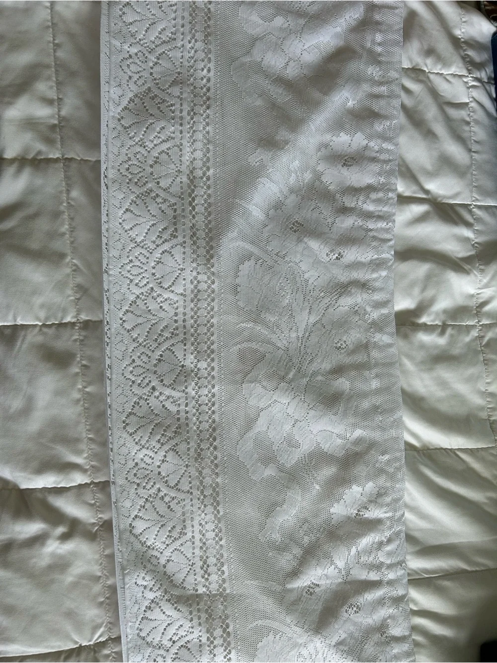 Vintage White Lace Curtain Panel/Valance with Floral and Scalloped Detail